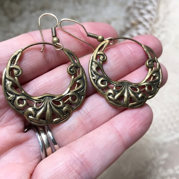 Art Deco BoHo Dangle Hoop Earrings - Picture 1 of 6